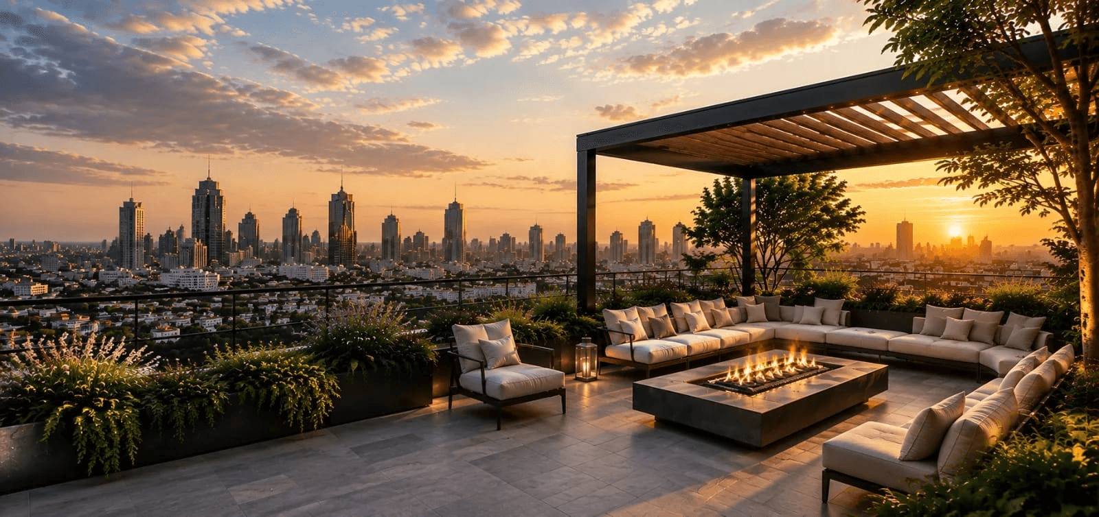Contemporary luxury villa at sunset