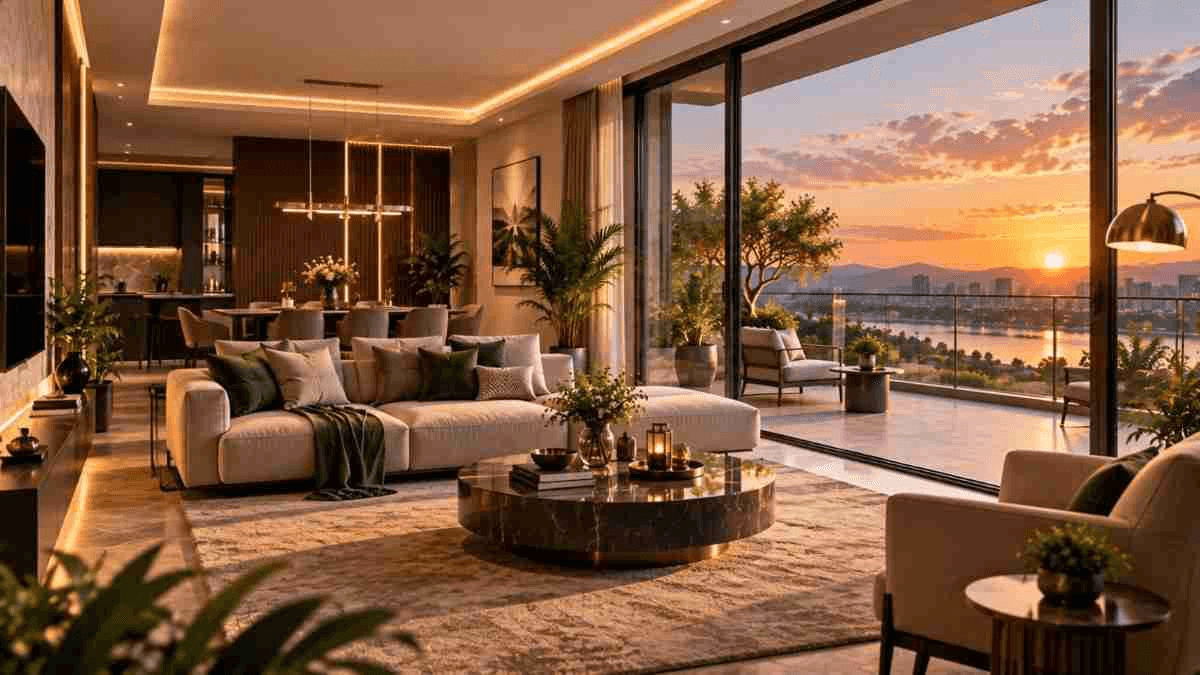 Modern villas at blue hour